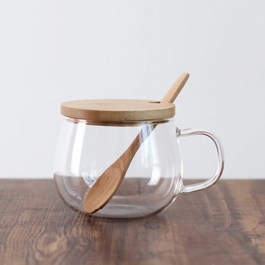 Borosilicate Glass Teacup w/ bamboo lid & spoon 10oz